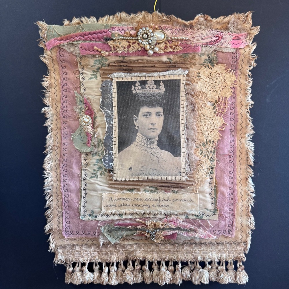 KC Willis FIber Mixed Media Tapastry Wall Art Cottage Shabby Tattered Worn